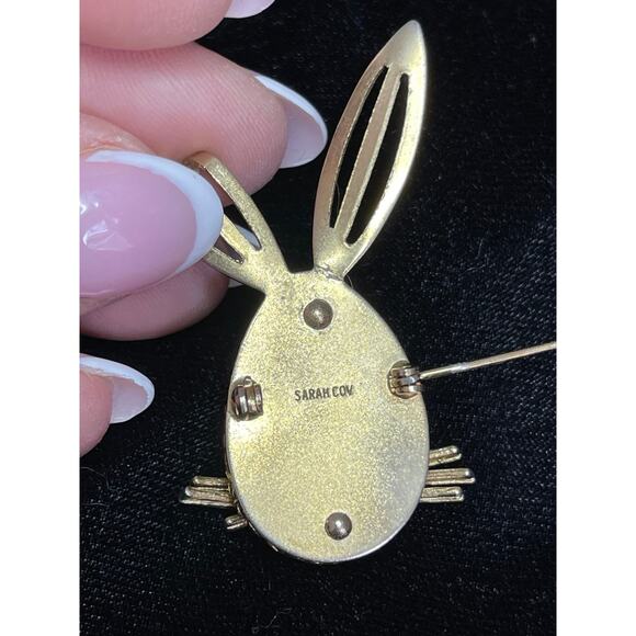 SARAH COV Bunny Brooch Red Gold Rabbit Vtg Estate Jewelry Vintage Pin N20 - Picture 5 of 7